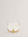 Ted Baker cream shoulder bag with twist lock and raffia trim, UK version