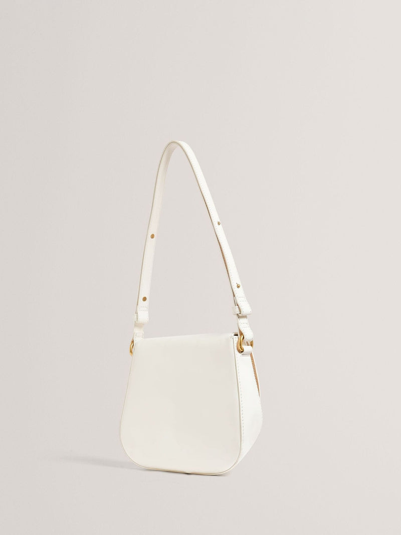Ted Baker cream shoulder bag with twist lock and raffia trim, UK version
