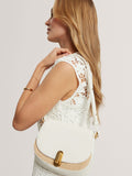Ted Baker cream shoulder bag with twist lock and raffia trim, UK version