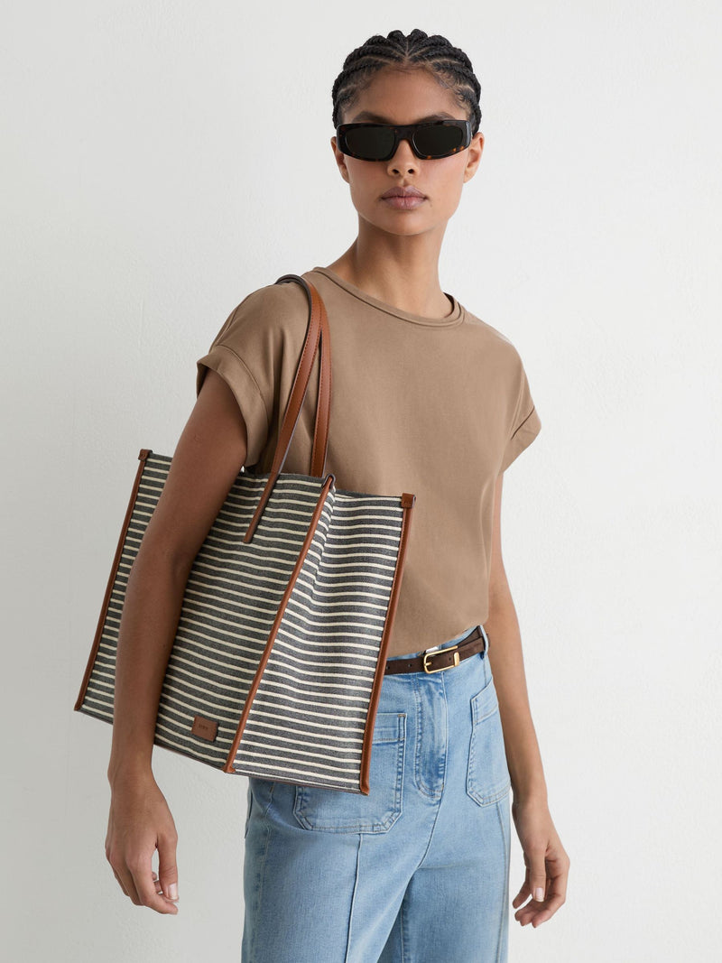 Reiss striped canvas tote bag navy/off white, UK version