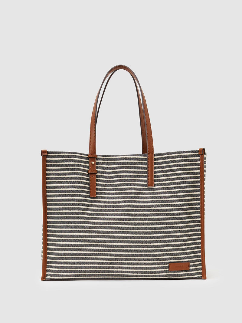 Reiss striped canvas tote bag navy/off white, UK version