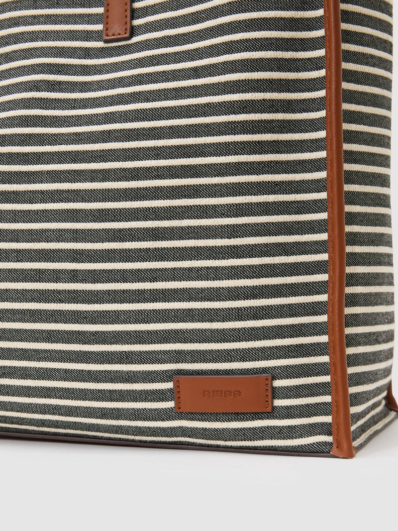 Reiss striped canvas tote bag navy/off white, UK version