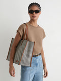 Reiss striped canvas tote bag navy/off white, UK version
