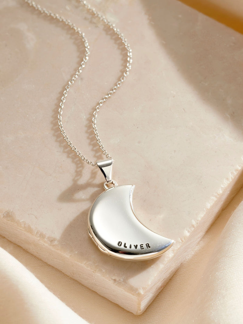 Posh Totty Designs personalised moon locket, imported from the UK