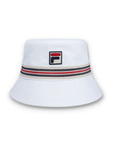 Next Fila White Jojo Bucket Hat with Heritage Stripe Tape- Buy online at McGrocer
