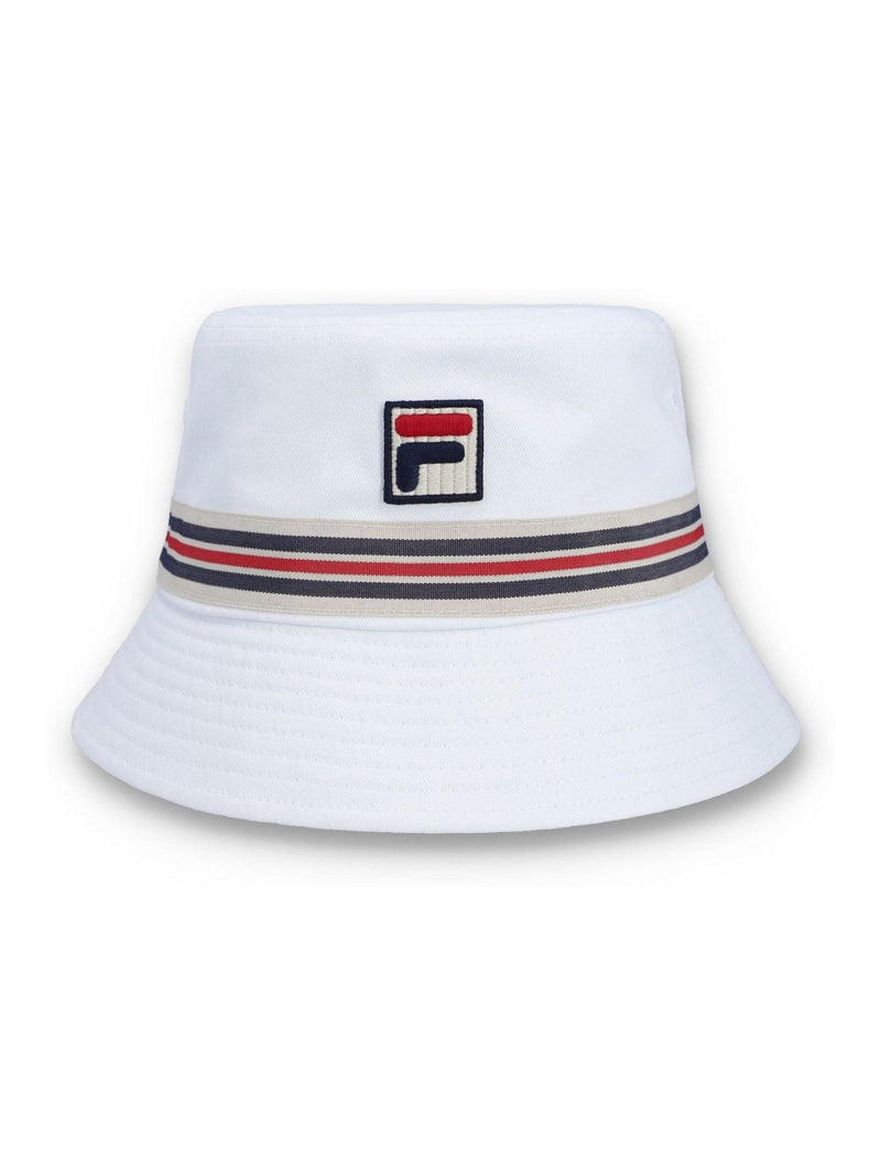 Fila white Jojo bucket hat with heritage stripe tape, UK version