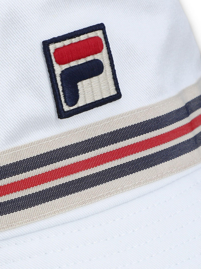 Fila white Jojo bucket hat with heritage stripe tape, UK version