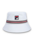 Fila white Jojo bucket hat with heritage stripe tape, UK version