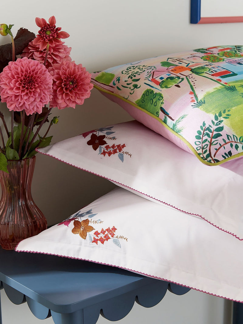 Land & Shore embroidered cotton pillowcase pair (British brand)