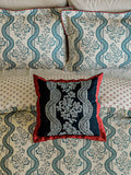 Sanderson Aubrey cushion indigo embroidered leaf trail 45x45cm, UK version