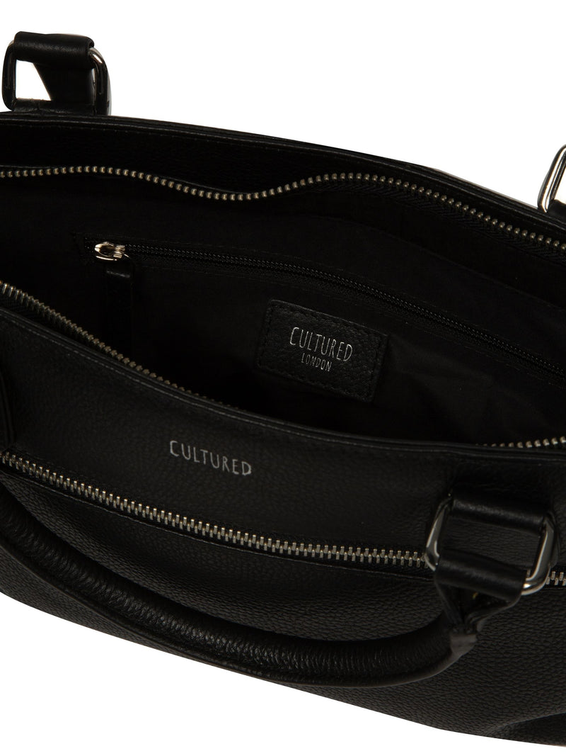 Cultured London Black Aviana leather grab bag, imported from the UK