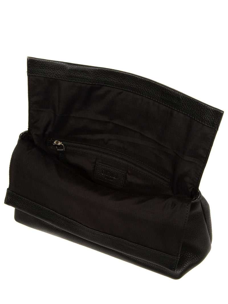 Cultured London black Isabetta leather clutch bag, imported from the UK