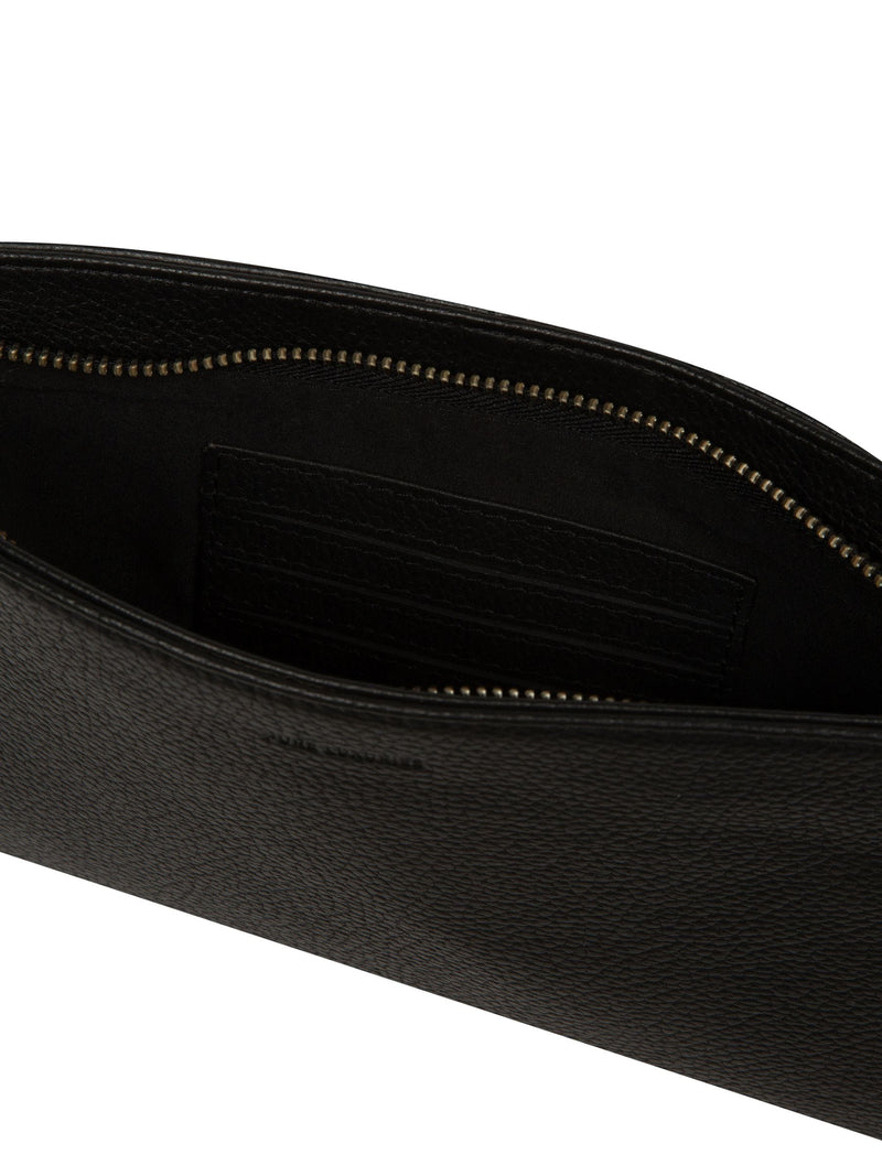 Pure Luxuries black leather Venetia grab clutch bag, imported from the UK