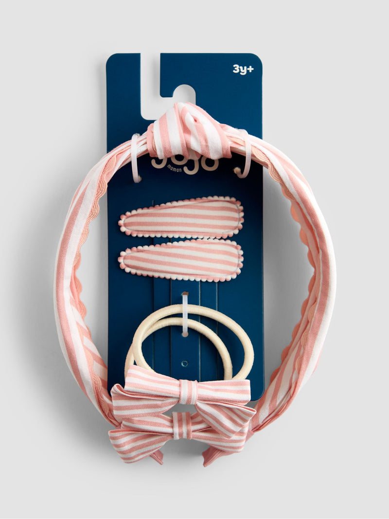 JoJo Maman Bébé hair accessories set light pink stripe, imported from the UK