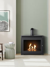 Next OKO Adam Charcoal Grey S6 Bio Ethanol Stove with Angled Stove Pipe- Buy online at McGrocer