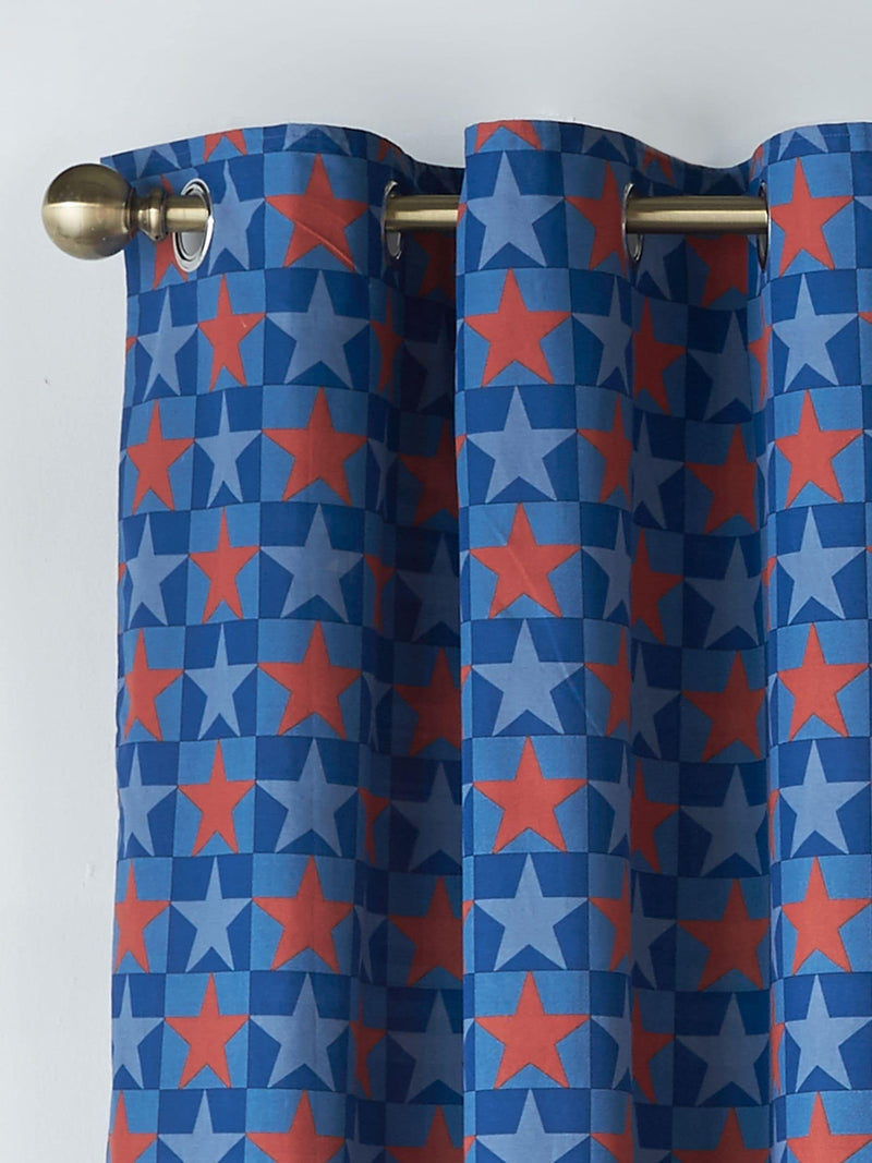 Catherine Lansfield blue stars and check reversible curtains 168x183cm, UK version