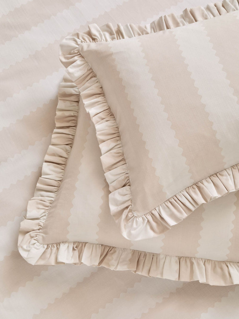 Wylder Oat Milk Birdie Stripe Ruffle pillowcase pair, UK version