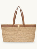 Apatchy Brown Esme raffia tote bag with leather trim - British product