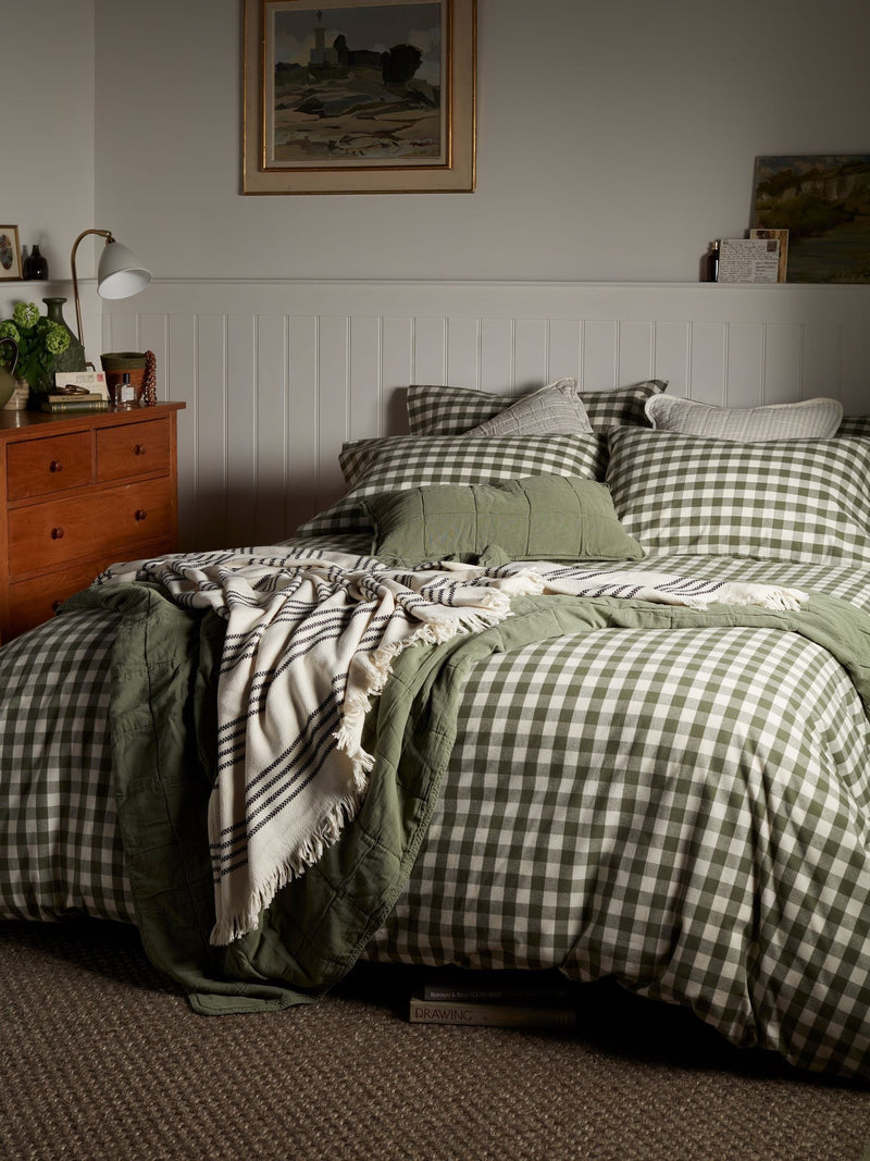 Secret Linen Store olive gingham brushed cotton pillowcase standard, UK version