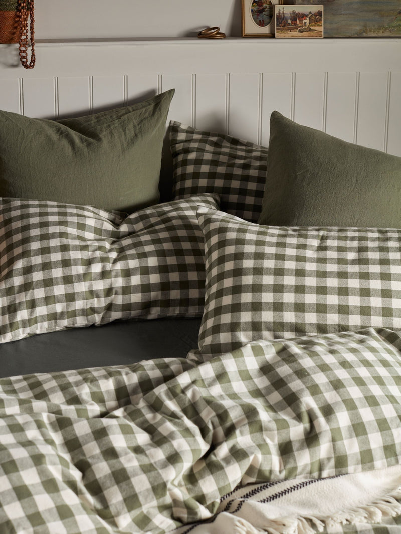 Secret Linen Store olive gingham brushed cotton pillowcase standard, UK version