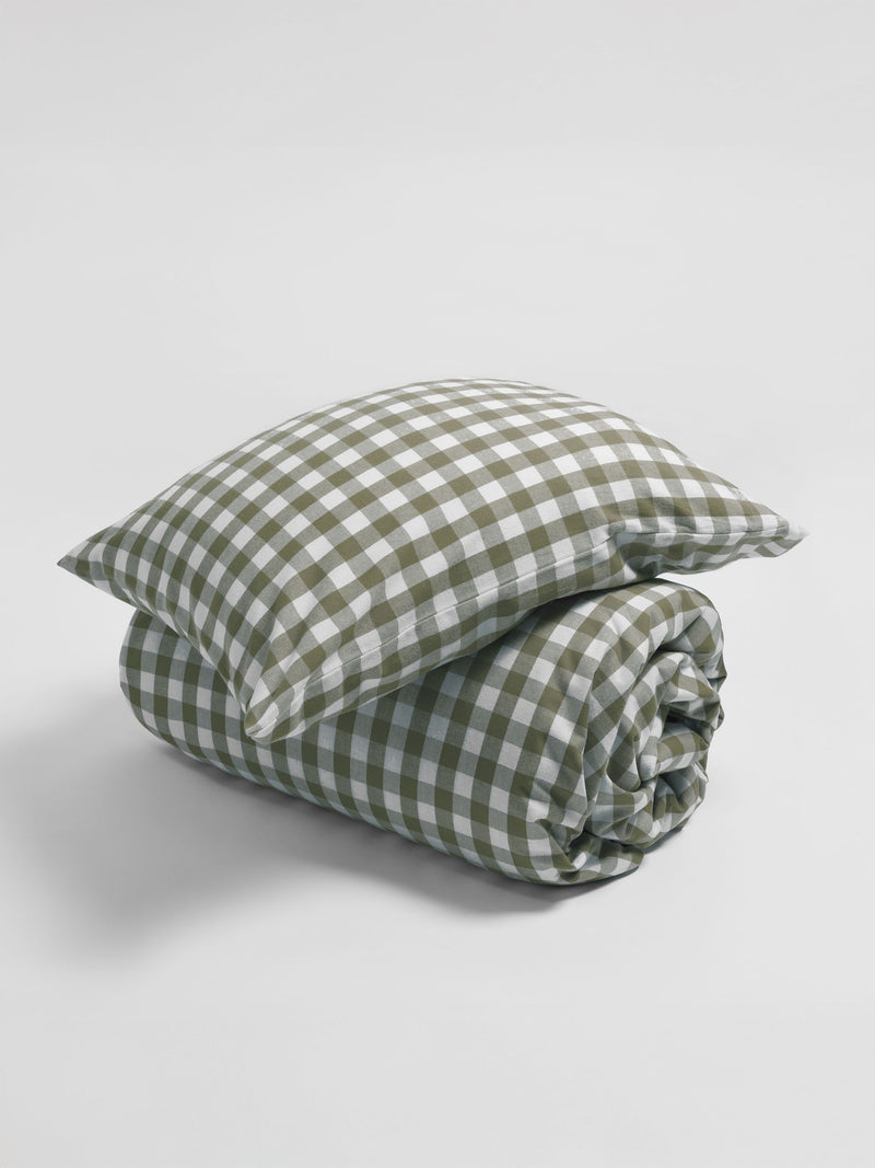 Secret Linen Store olive gingham brushed cotton pillowcase standard, UK version