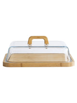 Next Pebbly Clear Glass and Bamboo Cheese Box Platter with Handle- Buy online at McGrocer