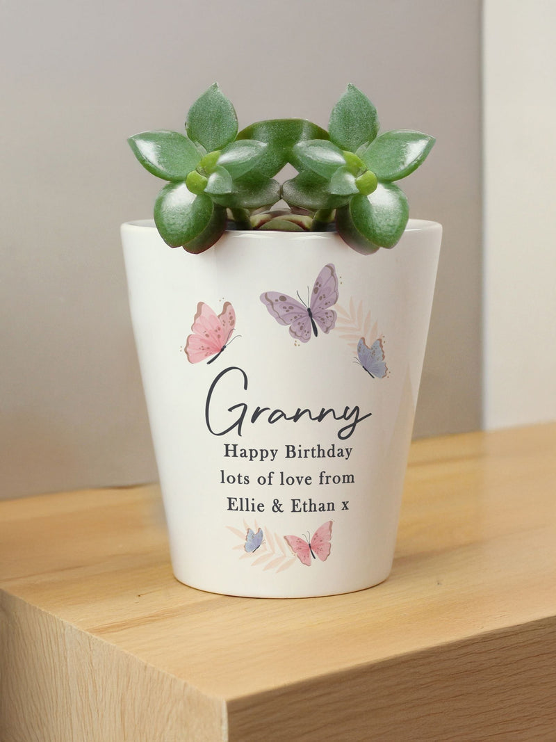 PMC personalised butterfly ceramic plant pot, imported from the UK