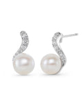 Beaverbrooks silver cubic zirconia freshwater cultured pearl earrings (British brand)