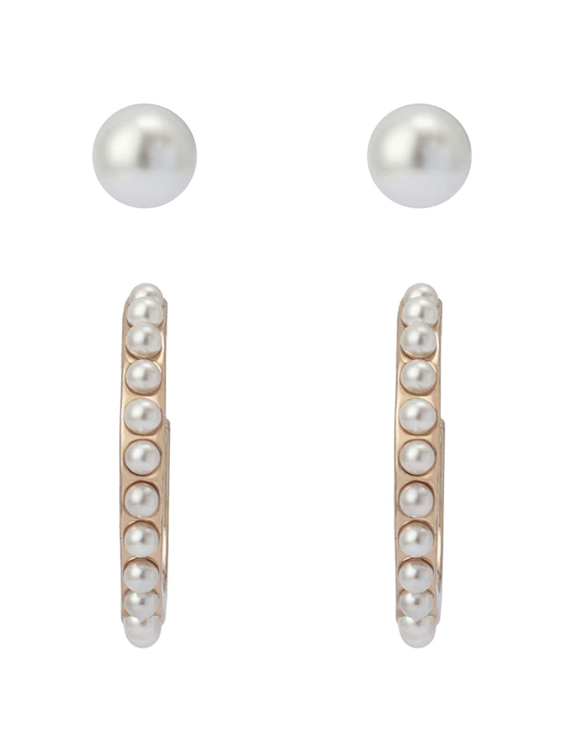 AllSaints gold tone pearl stud and huggie earrings set (British brand)