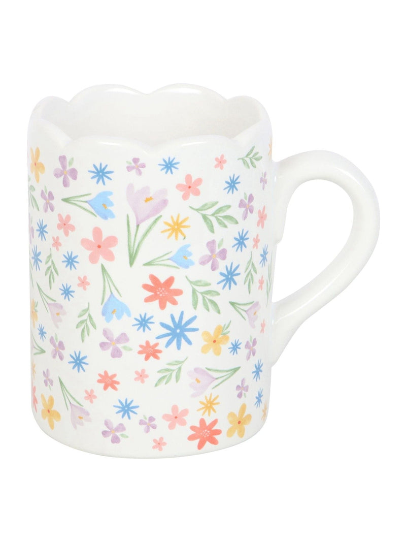 Something Different white spring floral scalloped mug 350ml, UK version