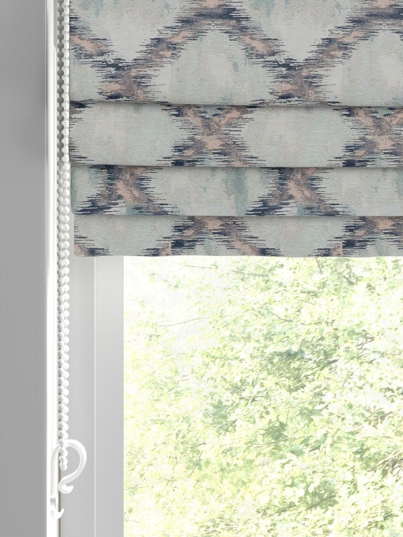 Blue abstract geo jacquard made to measure roman blinds, UK version