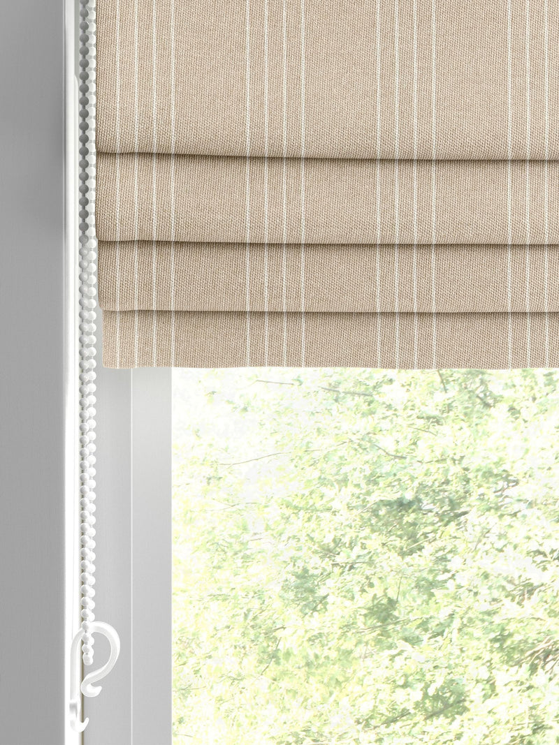 Sand Leuwin made to measure roman blind in natural stripes, imported from the UK