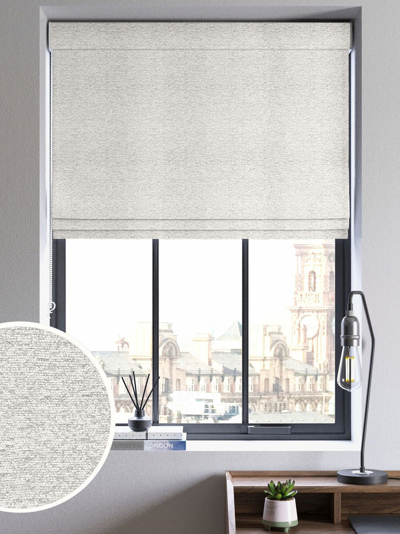 Grey boucle made to measure roman blind (British brand)