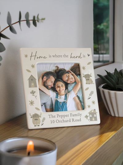 Next PMC Personalised Highland Cow Photo Frame 4x4 Ceramic- Buy online at McGrocer