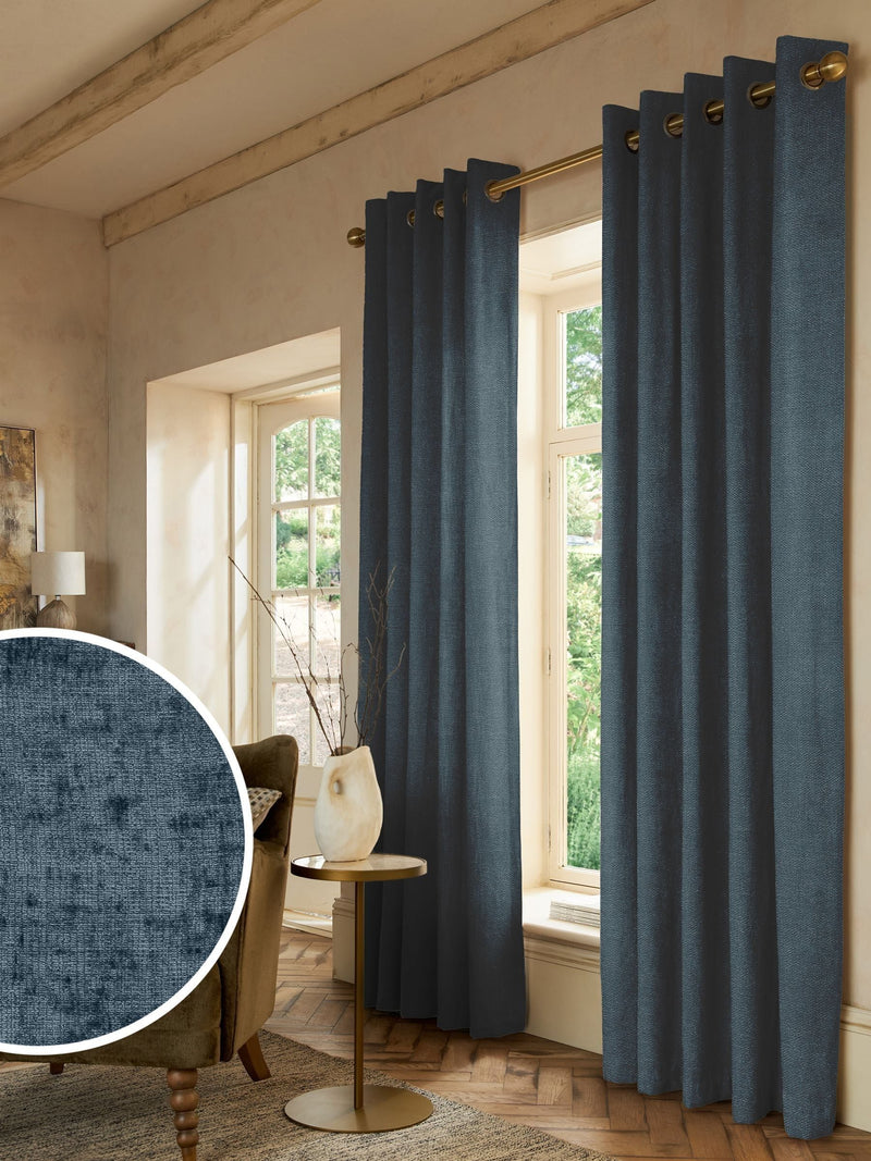 Navy blue plush chenille curtains made to measure - British product