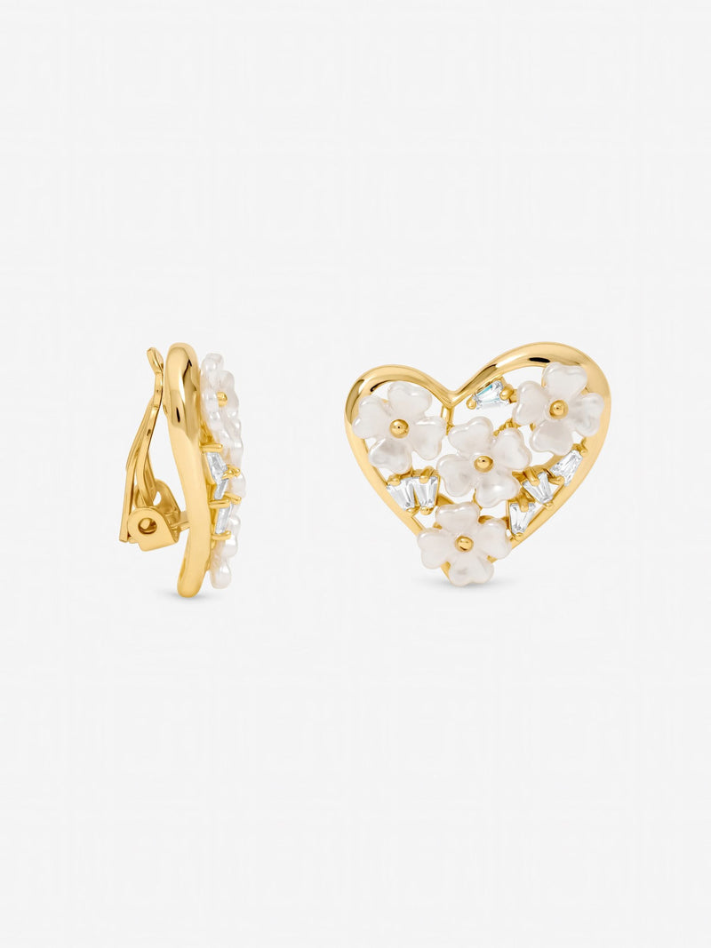 Jon Richard gold tone floral heart clip earrings - British product