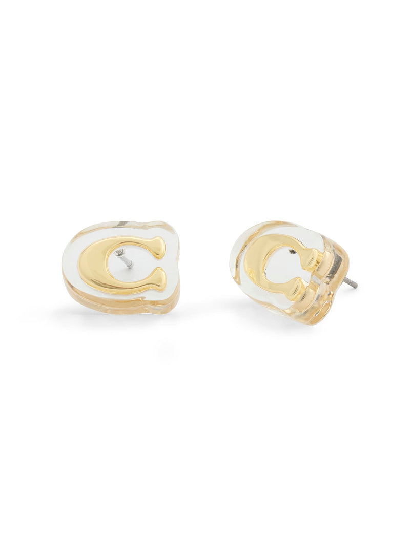 COACH gold tone C lucite stud earrings, UK version