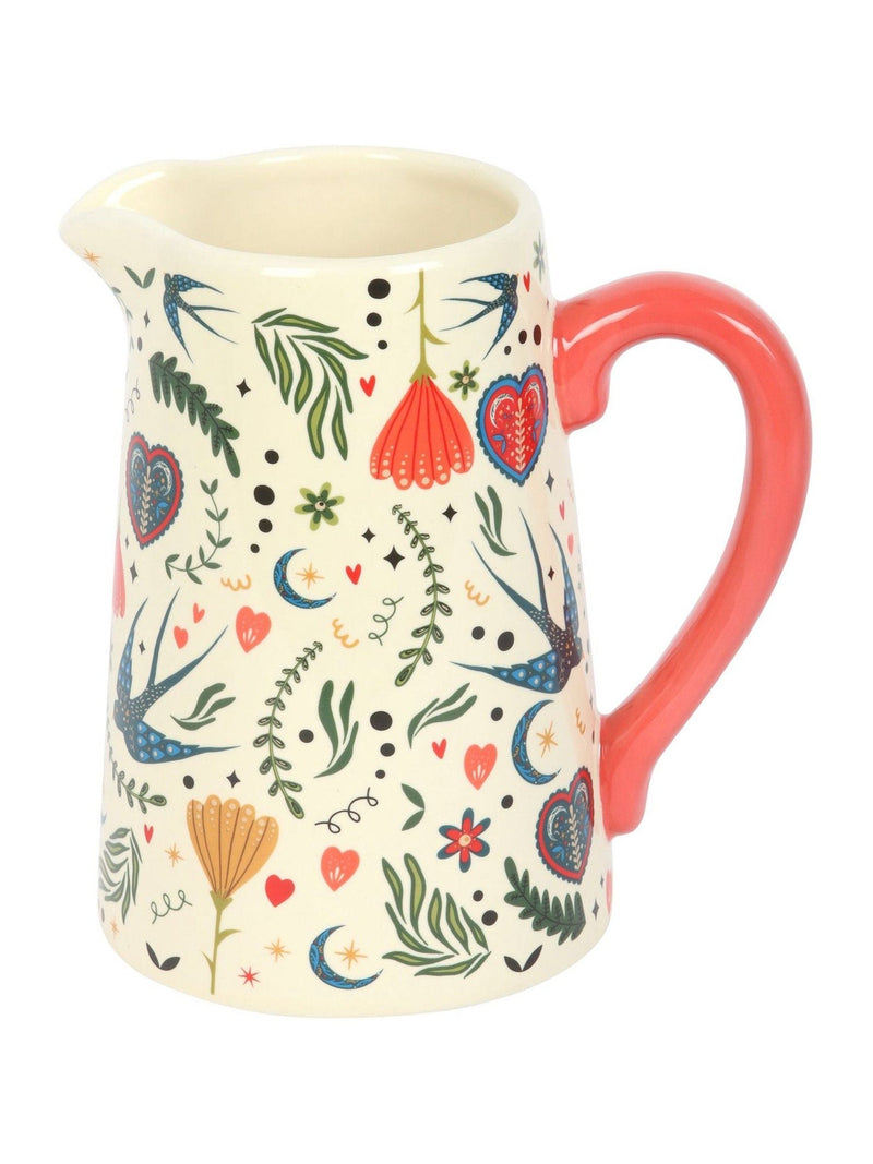 Something Different cream folk print ceramic flower jug (British brand)