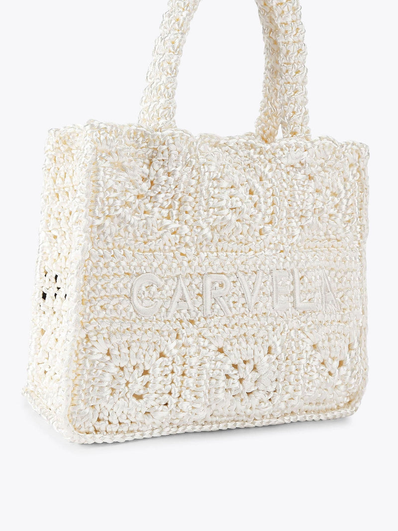 Carvela white medium Salerno tote bag in silk blend, imported from the UK