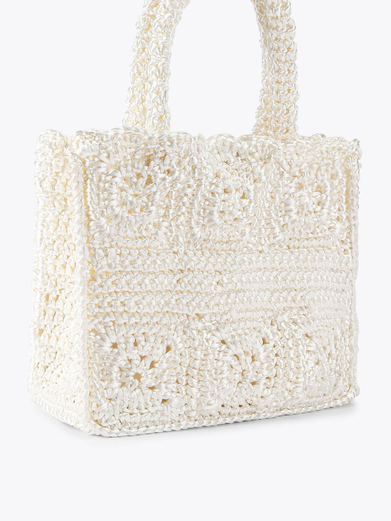 Carvela white medium Salerno tote bag in silk blend, imported from the UK