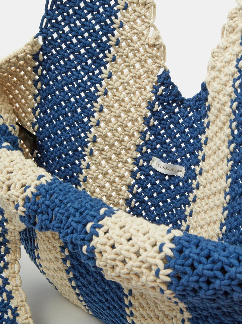 Accessorize blue macrame tote bag, imported from the UK