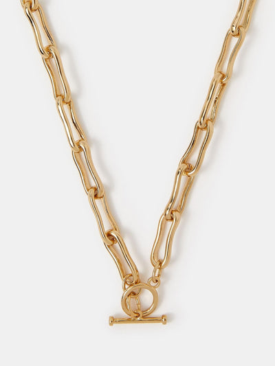 Next Accessorize Gold Tone Molten Link T-Bar Necklace- Buy online at McGrocer