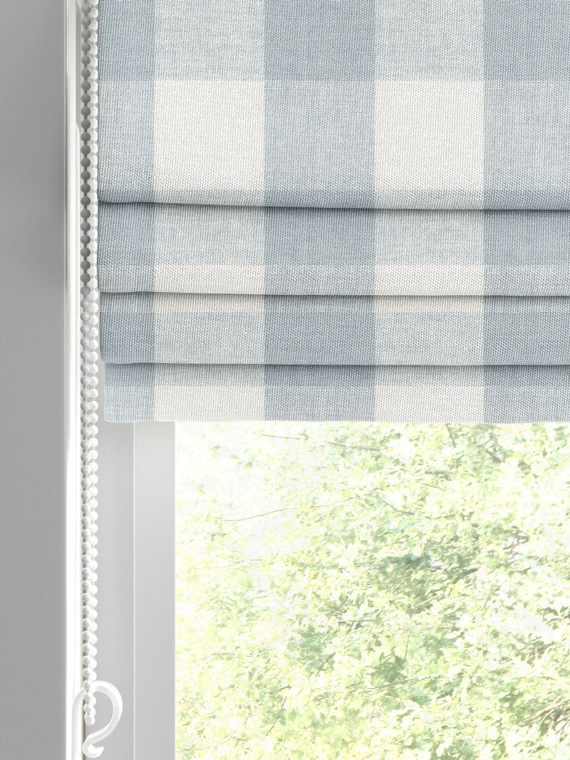 Sophie Allport pale blue gingham roman blind, imported from the UK