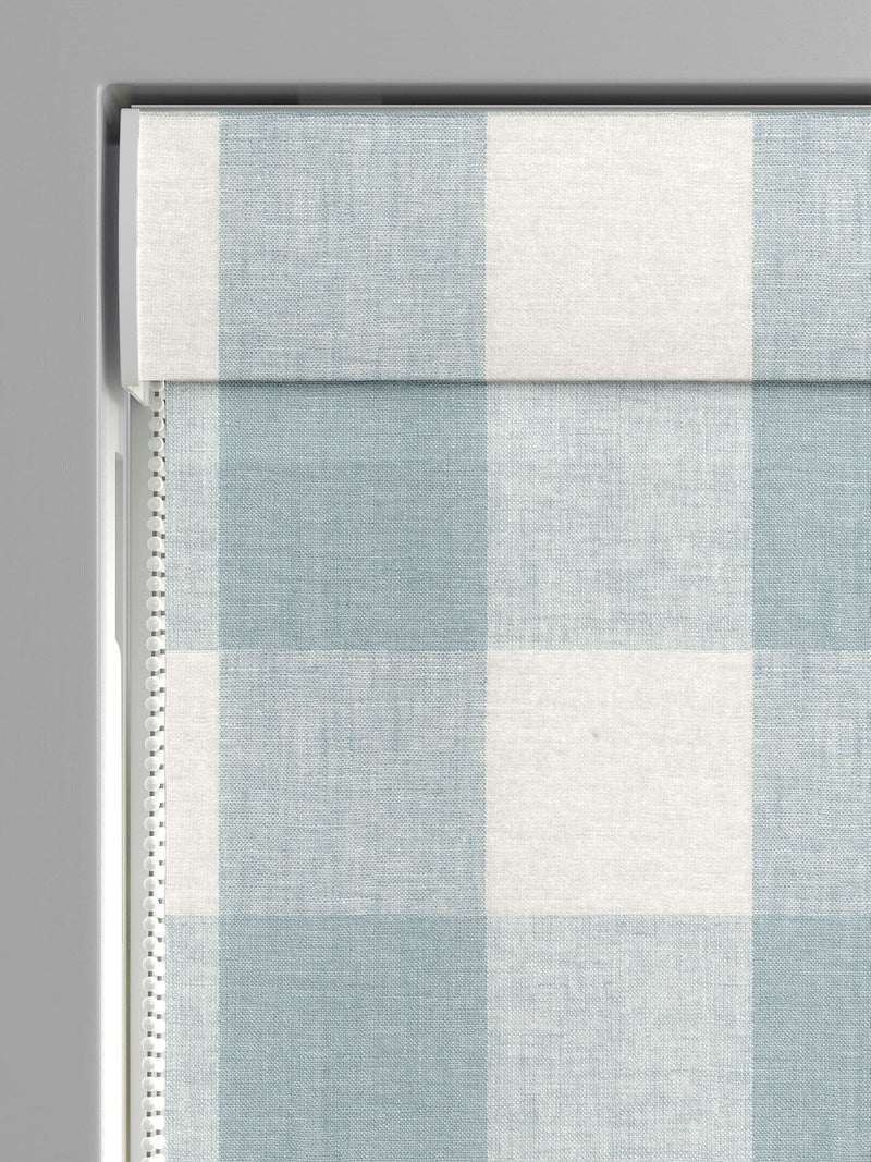 Sophie Allport pale blue gingham roman blind, imported from the UK