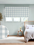 Sophie Allport pale blue gingham roman blind, imported from the UK