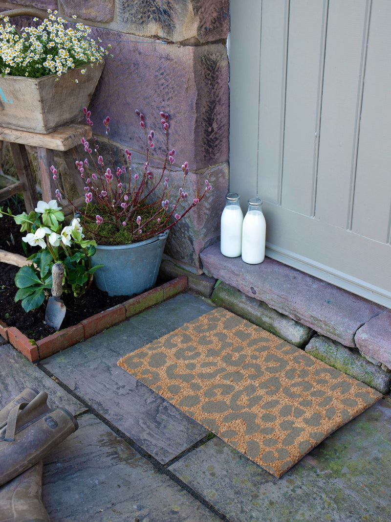 Artsy Mats grey leopard print coir doormat, UK version