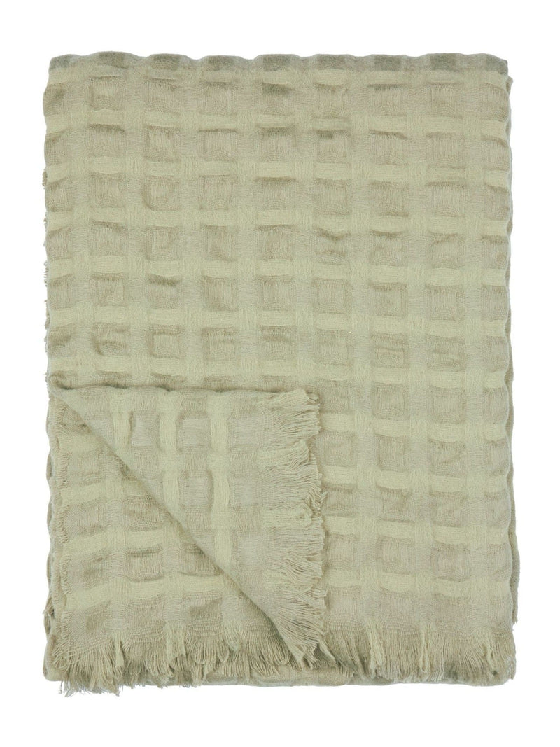 Wylder Sage Walton waffle fringed throw 130x180cm - British product
