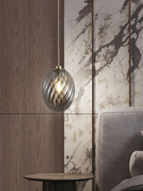 Next Searchlight Satin Brass and Smoked Sama 1-Light Pendant Ceiling Light- Buy online at McGrocer