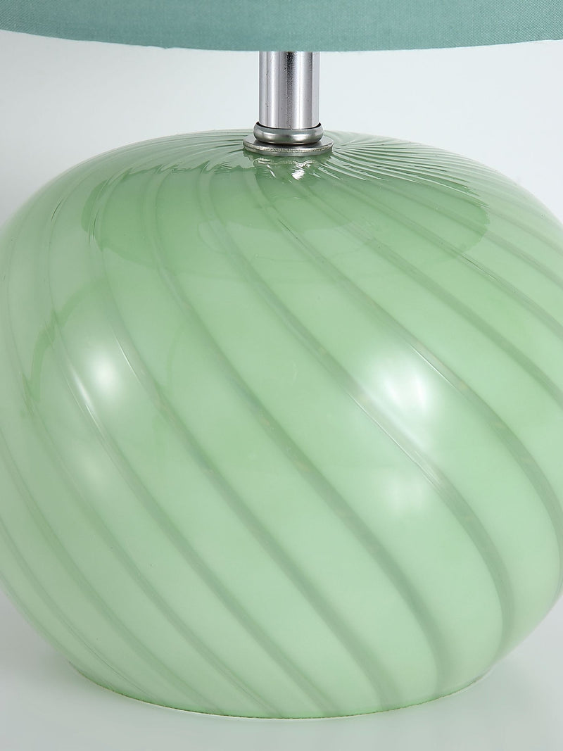 Searchlight Green table lamp with swirling glass and linen shade, imported from the UK