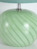 Searchlight Green table lamp with swirling glass and linen shade, imported from the UK